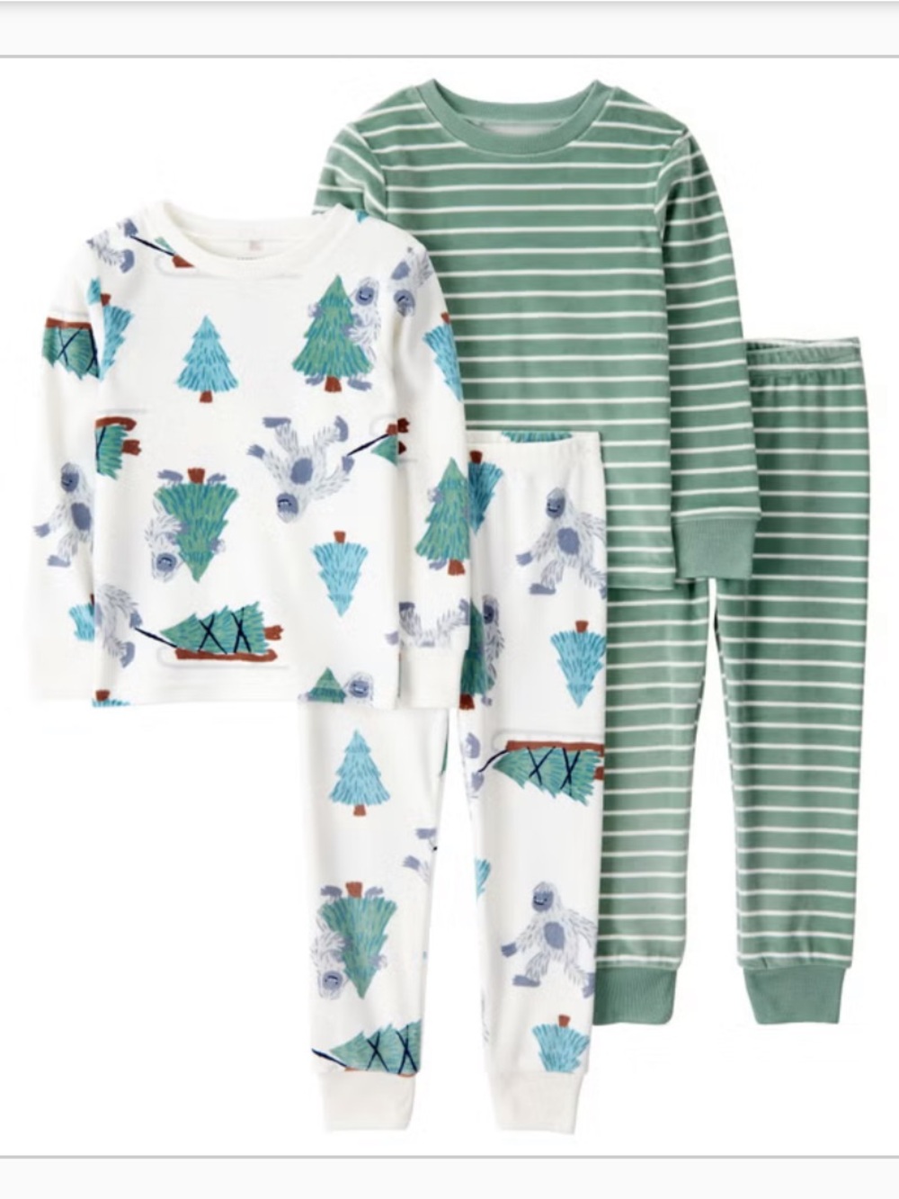 NWT Carter's Kids soft Green Stripe and White Tree & Yeti Pajamas set size 6